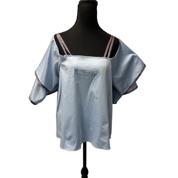 Saks Fifth Avenue Blue And Ribbon Off The Shoulder Top M20 - Picture 1 of 10